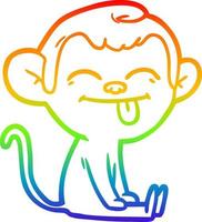 dibujo de línea de gradiente de arco iris gracioso mono de dibujos animados sentado vector