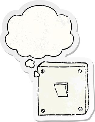 cartoon light switch and thought bubble as a distressed worn sticker