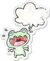 cute cartoon frog frightened and speech bubble distressed sticker vector