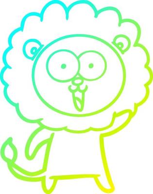 cold gradient line drawing happy cartoon lion