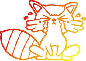 warm gradient line drawing cartoon raccoon crying vector