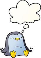 cartoon penguin and thought bubble in smooth gradient style vector