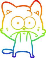 dibujo de línea de gradiente de arco iris gato nervioso de dibujos animados vector