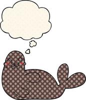 cartoon seal and thought bubble in comic book style vector