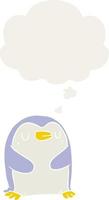 cartoon penguin and thought bubble in retro style vector