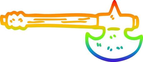 rainbow gradient line drawing cartoon medieval axe vector