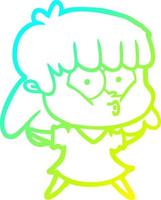 cold gradient line drawing cartoon whistling girl vector