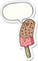 cute cartoon happy ice lolly and speech bubble sticker vector