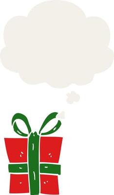 cartoon gift and thought bubble in retro style