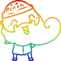 rainbow gradient line drawing happy man with beard and winter hat vector