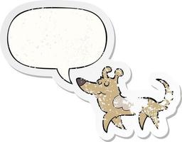 cartoon dog and speech bubble distressed sticker vector