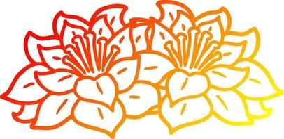 warm gradient line drawing cartoon flowers vector