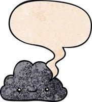 cute cartoon cloud and speech bubble in retro texture style vector