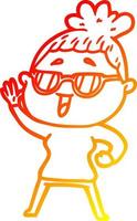 warm gradient line drawing cartoon happy woman wearing spectacles vector