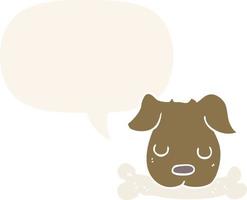 perro de dibujos animados y hueso y burbuja del habla en estilo retro vector