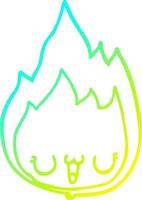 cold gradient line drawing cartoon flame with face vector