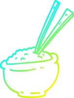 cold gradient line drawing cartoon bowl of rice with chopsticks vector