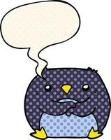 cartoon penguin and speech bubble in comic book style vector