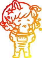 warm gradient line drawing cartoon crying alien girl vector
