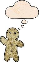 cartoon gingerbread man and thought bubble in grunge texture pattern style vector