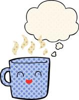 cute coffee cup cartoon and thought bubble in comic book style vector