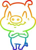 rainbow gradient line drawing nervous cartoon pig vector