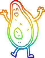 dibujo de línea de gradiente de arco iris dibujos animados bailando aguacate vector