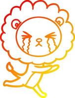 warm gradient line drawing cartoon crying lion vector