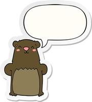 cartoon bear and speech bubble sticker vector