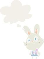 cartoon rabbit shrugging shoulders and thought bubble in retro style vector