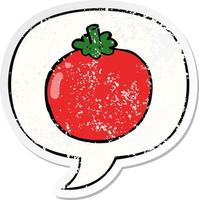 cartoon tomato and speech bubble distressed sticker vector