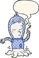 caricatura alienígena y burbuja del habla al estilo de un libro de historietas vector