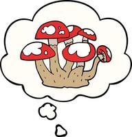 cartoon mushrooms and thought bubble vector