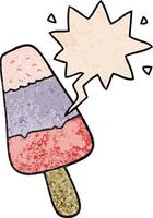 cartoon ice lolly and speech bubble in retro texture style vector