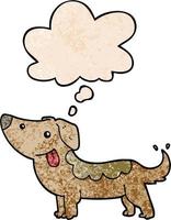 cartoon dog and thought bubble in grunge texture pattern style vector