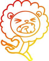 warm gradient line drawing cartoon running lion vector