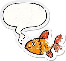 cartoon fish and speech bubble distressed sticker vector