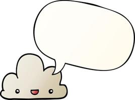 cartoon tiny happy cloud and speech bubble in smooth gradient style vector