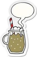 cartoon glass of root beer and straw and speech bubble sticker vector