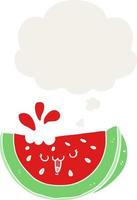 cartoon watermelon and thought bubble in retro style vector