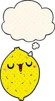 cartoon happy lemon and thought bubble in comic book style vector