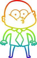 rainbow gradient line drawing cartoon bald man staring vector