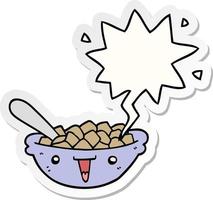 cute cartoon bowl of cereal and speech bubble sticker vector