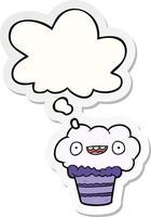 cartoon cupcake and thought bubble as a printed sticker vector