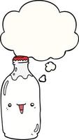 cute cartoon milk bottle and thought bubble vector