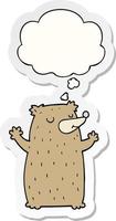 cartoon bear and thought bubble as a printed sticker vector