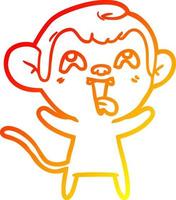 warm gradient line drawing crazy cartoon monkey vector