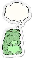 cartoon smug toad and thought bubble as a printed sticker vector