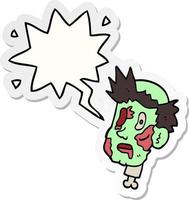 cartoon zombie head and speech bubble sticker vector