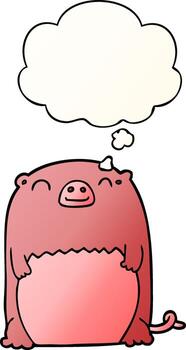 cartoon creature and thought bubble in smooth gradient style vector